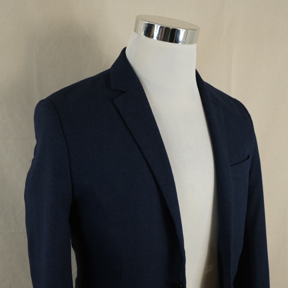 H&M 34R Slim Fit Sport Coat Navy Blue Knit Two Button Vented Polyester Blend